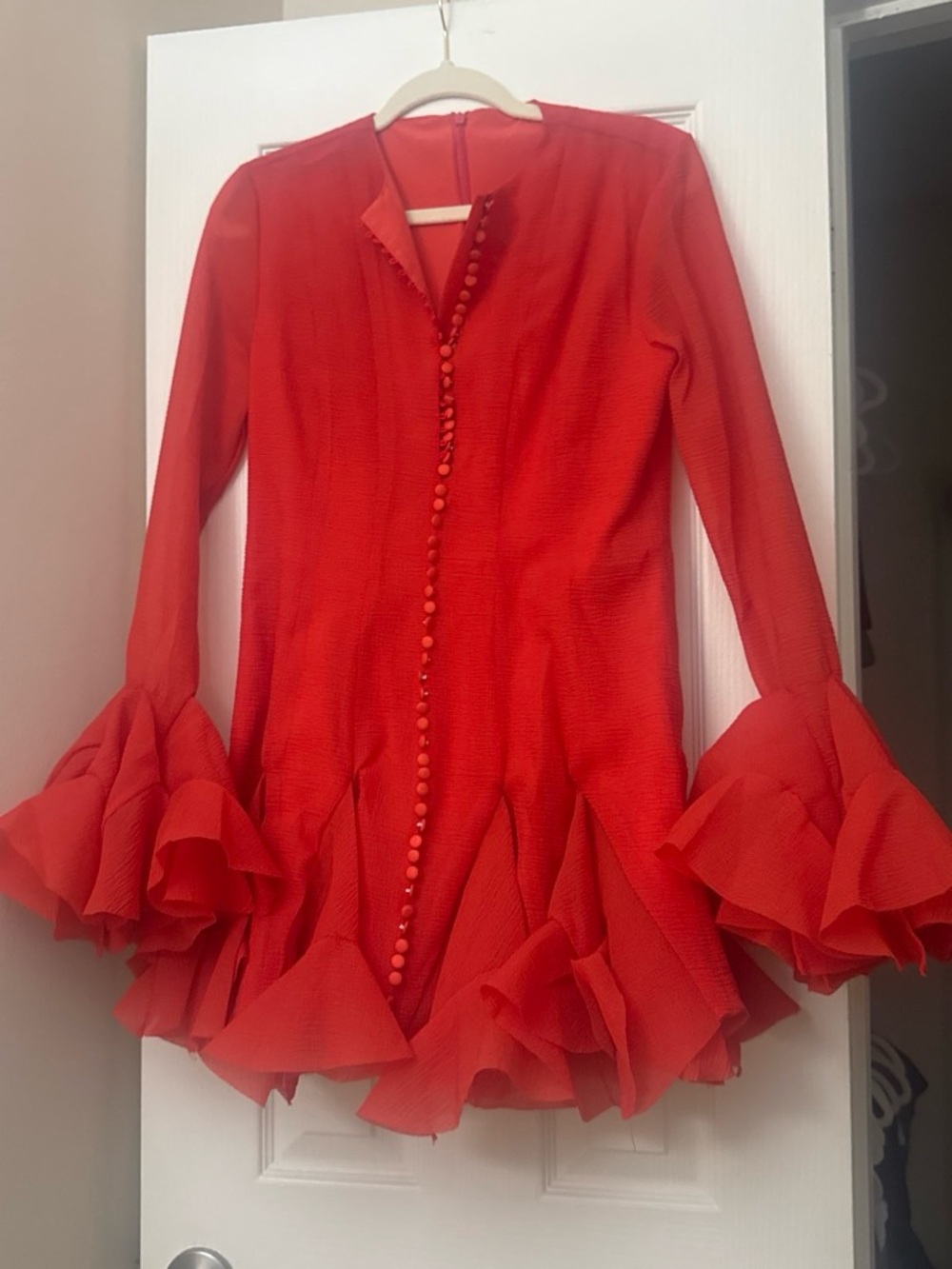 SHEIN Red Mini Dress with Ruffle Hem and Statement Sleeves